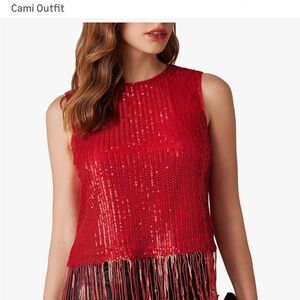 Red Sequin Sleeveless Top
